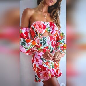 *NEW* Smocked Off Shoulder Bodycon Floral Mini Dress by Seven Wonders Sz 10-12